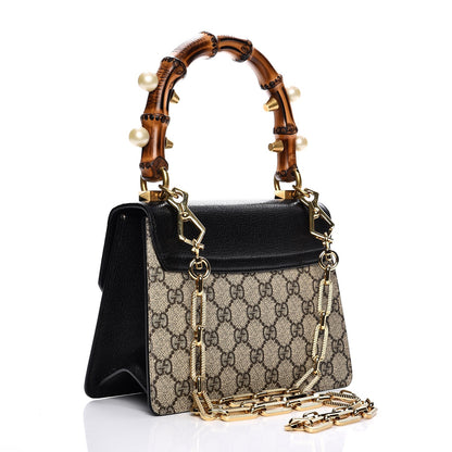 Gucci GG Supreme Monogram Goatskin Pearl Mini Fox Broche Bamboo Top Handle Bag Beige Ebony Black Hibiscus Red Mystic White 10 of 14