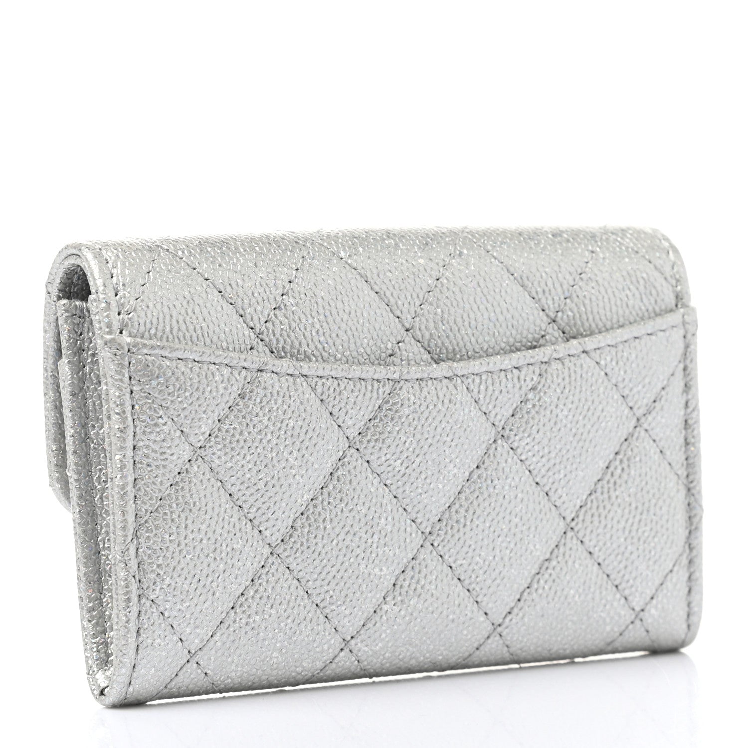 Chanel Metallic Caviar Quilted Flap Card Holder Wallet Silver 3 of 8