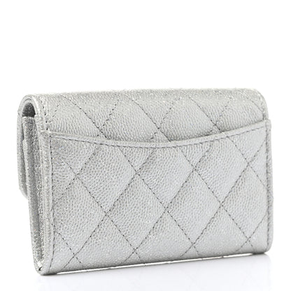 Chanel Metallic Caviar Quilted Flap Card Holder Wallet Silver 3 of 8
