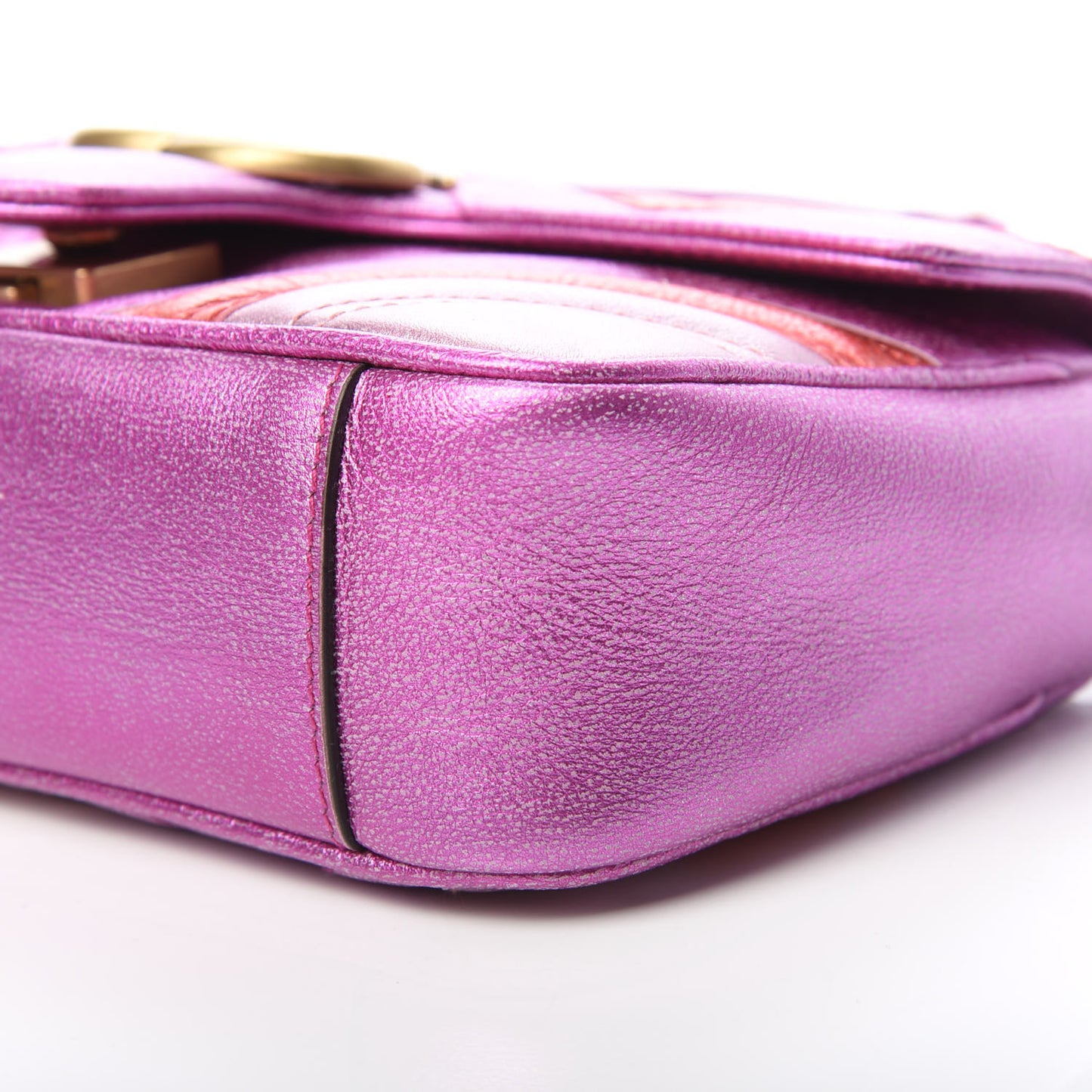 Metallic Calfskin Matelasse Mini GG Marmont Shoulder Bag Fuchsia