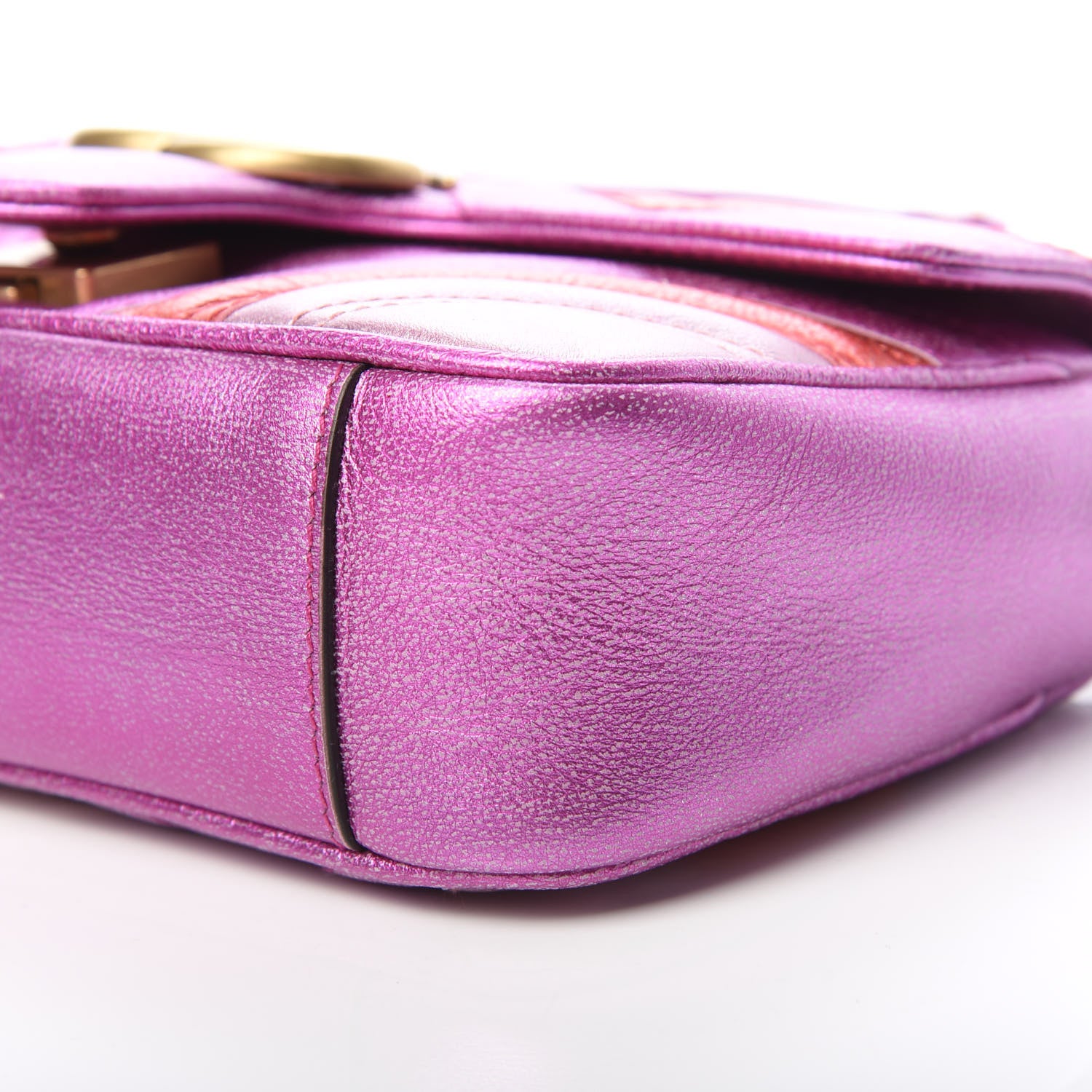 Gucci Metallic Calfskin Matelasse Mini GG Marmont Shoulder Bag Fuchsia 10 of 10