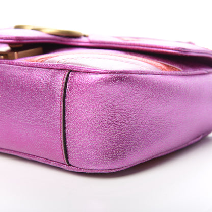 Gucci Metallic Calfskin Matelasse Mini GG Marmont Shoulder Bag Fuchsia 10 of 10
