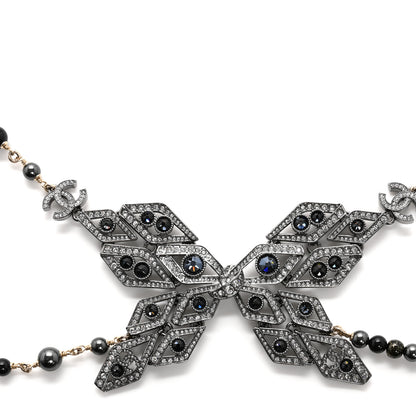 Chanel Metal Glass Pearls Strass CC Multi Strand Butterfly Chain Belt Ruthenium Gold Multicolor 4 of 5