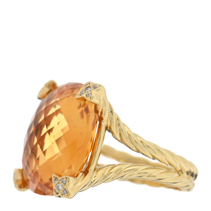David Yurman 18K Yellow Gold Diamond Citrine 20mm Cushion On Point Ring 60 9 3 of 6