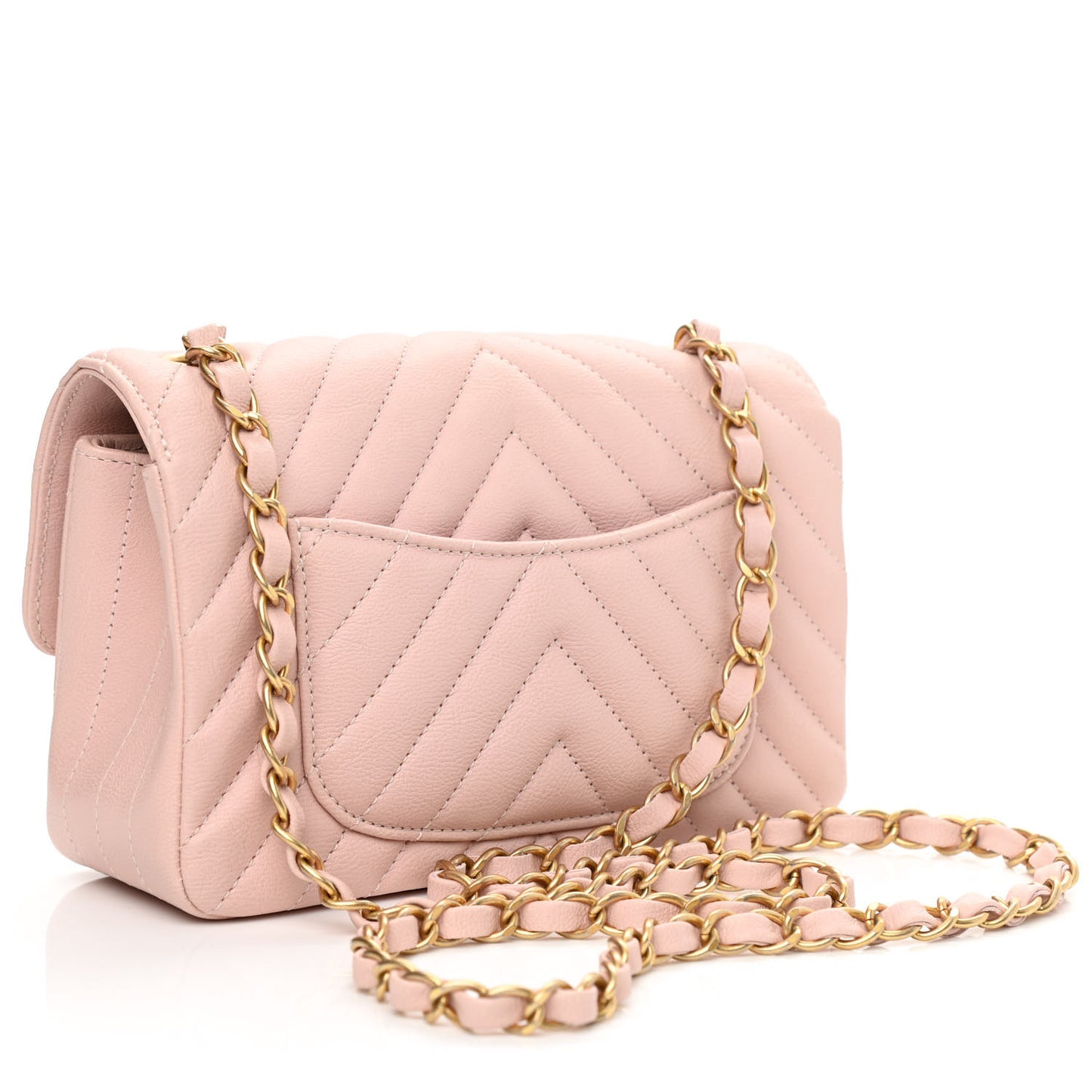 Calfskin Chevron Quilted Mini Rectangular Flap Light Pink