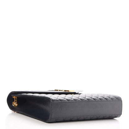 Saint Laurent Grain De Poudre Mixed Matelasse Large Triquilt Monogram Satchel Deep Marine 4 of 8