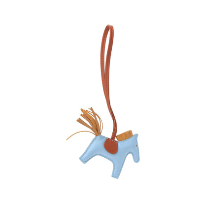 Hermes Milo Lambskin Grigri Rodeo Horse Bag Charm PM Celeste Naturel Bouton D'Or Cornaline 2 of 5