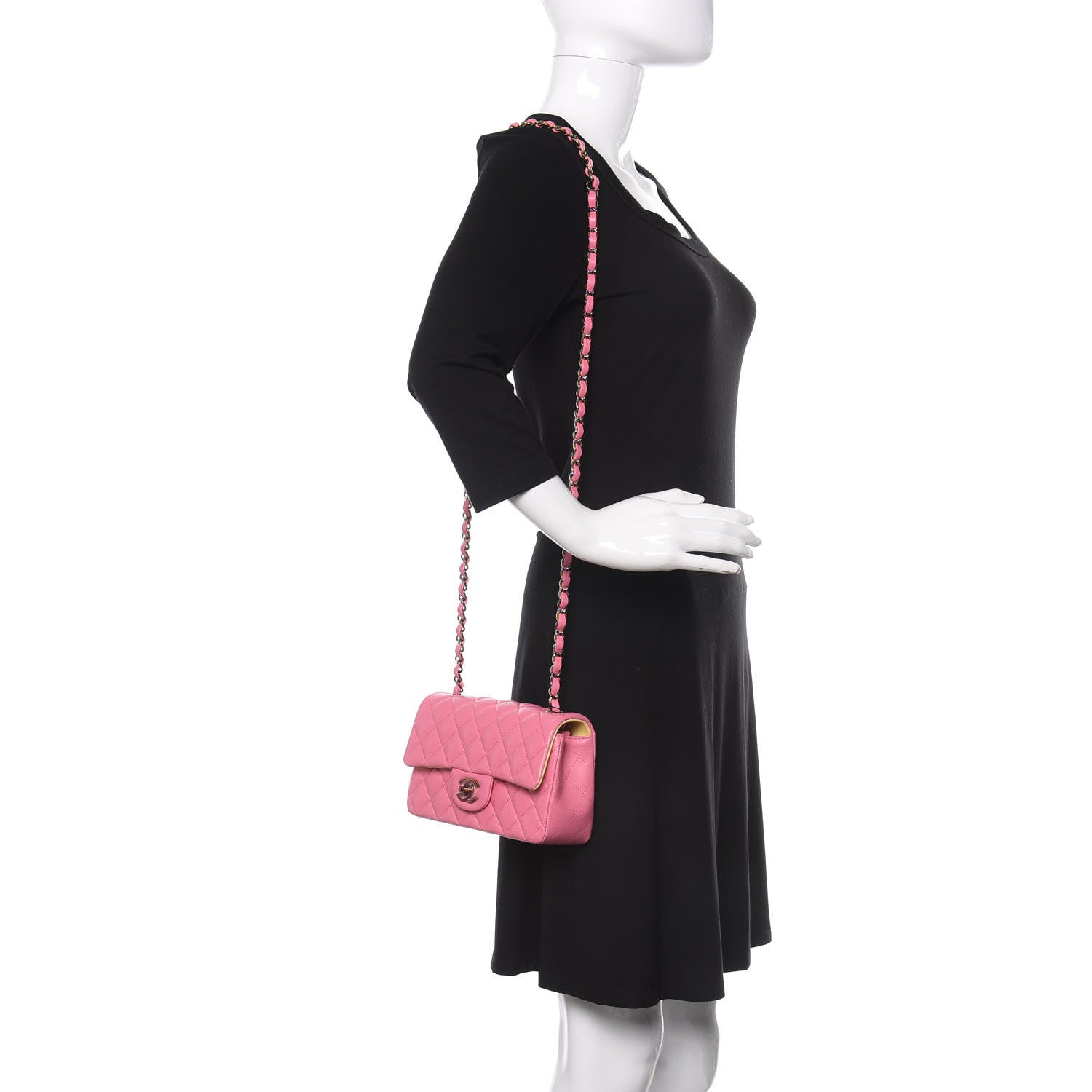 Chanel Lambskin Quilted Mini Rectangular Flap Pink Yellow 2 of 9