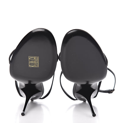 Saint Laurent Sheepskin Cassandra Bamboo Logo 110 Ankle Strap Sandals 40 Black 7 of 8