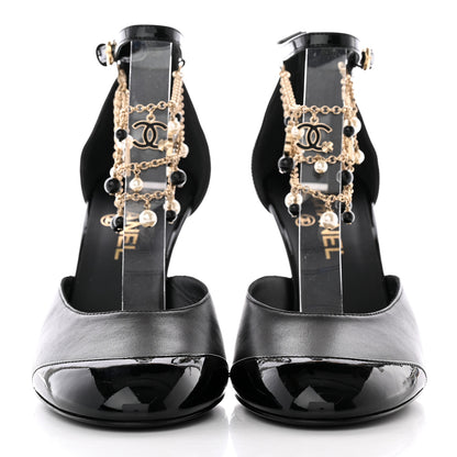 Chanel Patent Cap Toe Chain Ankle Strap Pumps 41.5 Black 2 of 11