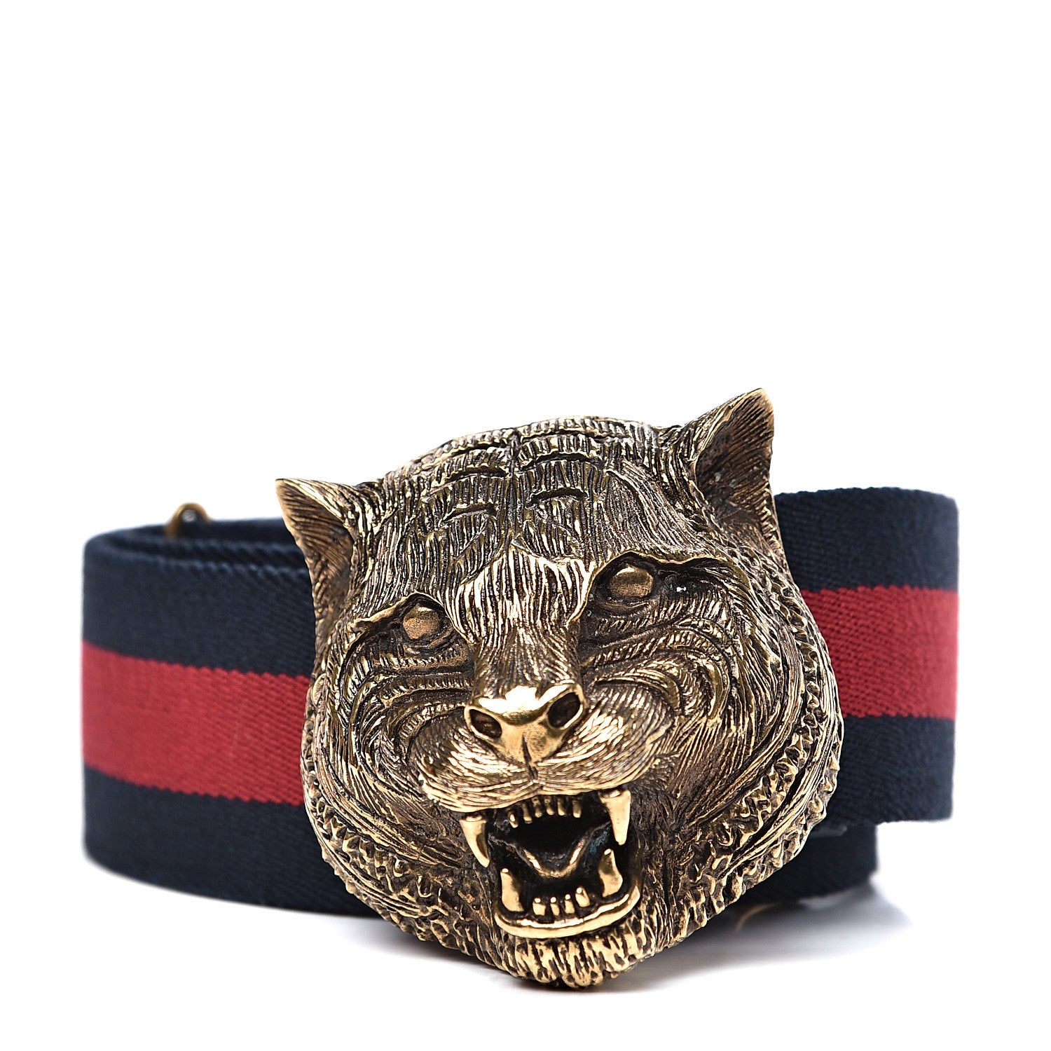 Gucci Web Feline Buckle Belt 75 30 Blue Red 1 of 4