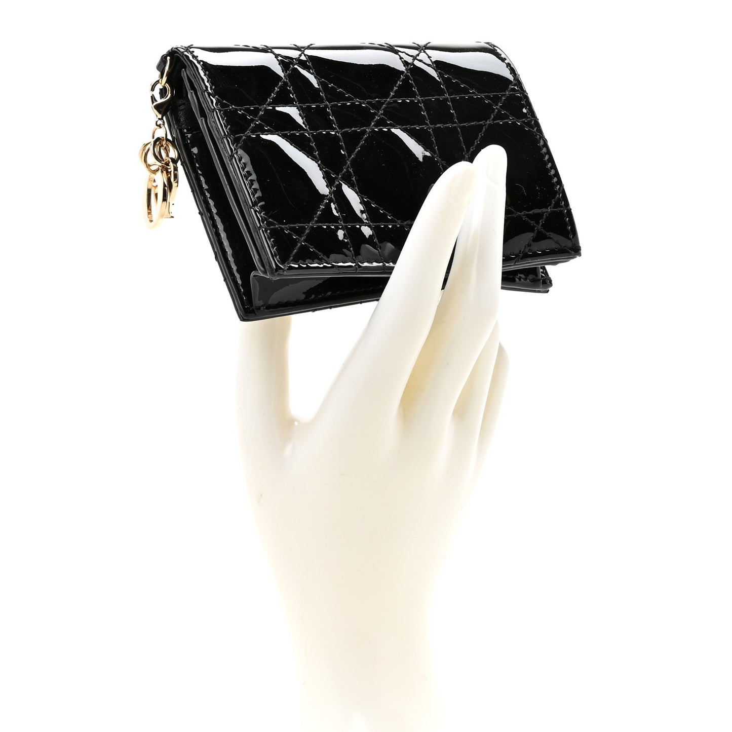 Patent Cannage Small Lady Dior Flap Card Holder Black