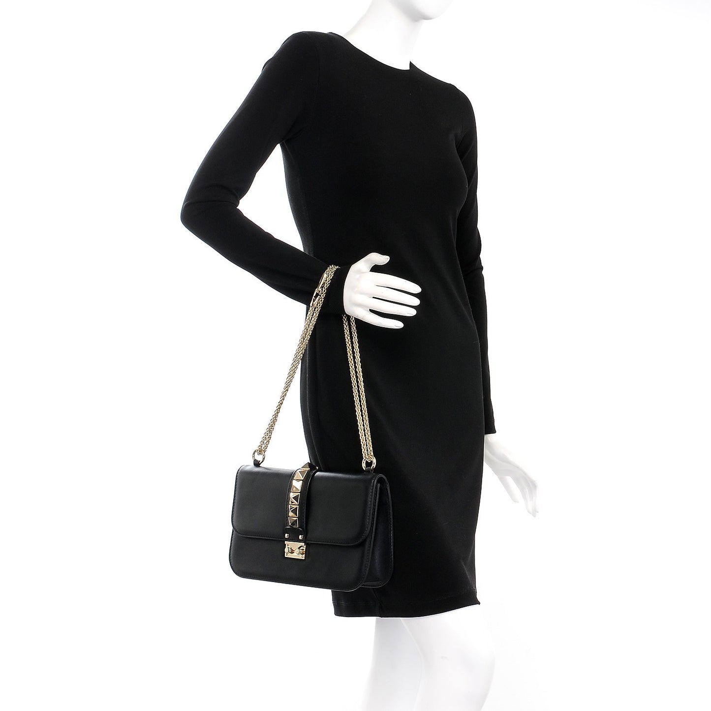 Vitello Medium Glam Lock Rockstud Flap Black