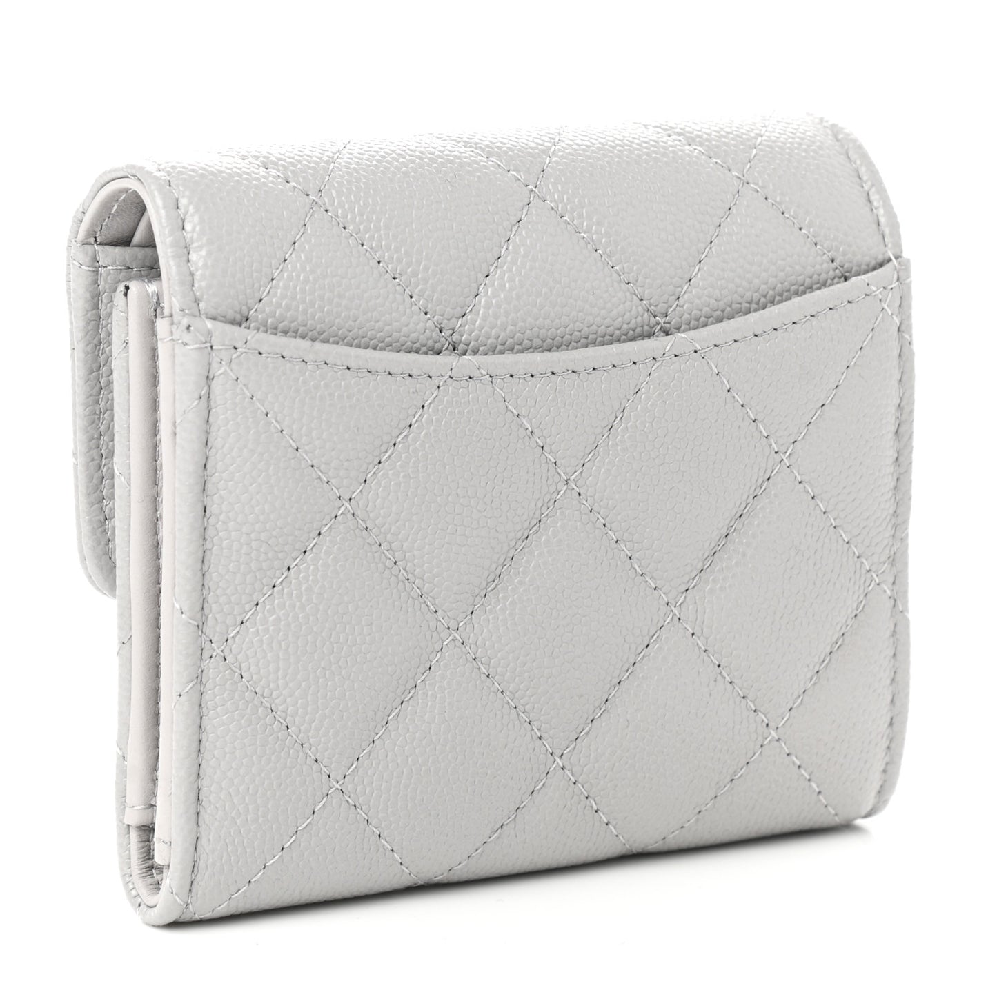 Caviar Quilted Small Flap Wallet Grey