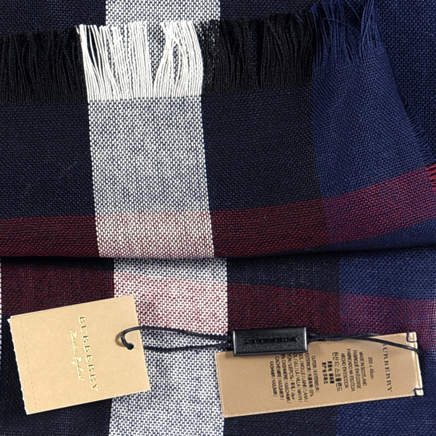 Burberry Wool Cashmere Check Lightweight Scarf Navy 4 of 4