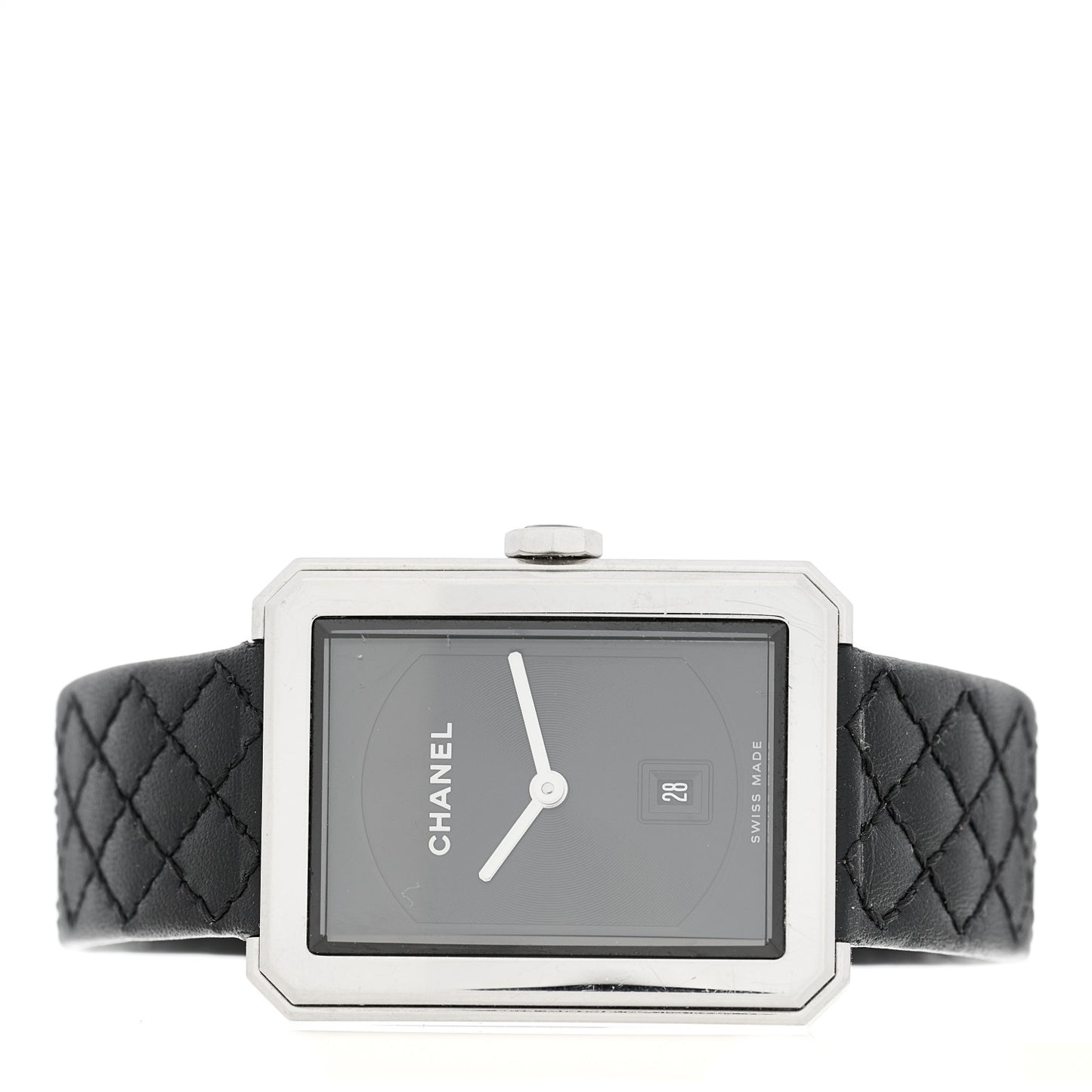 Stainless Steel Calfskin 26mm Boy-Friend Quilt Quartz Watch Black