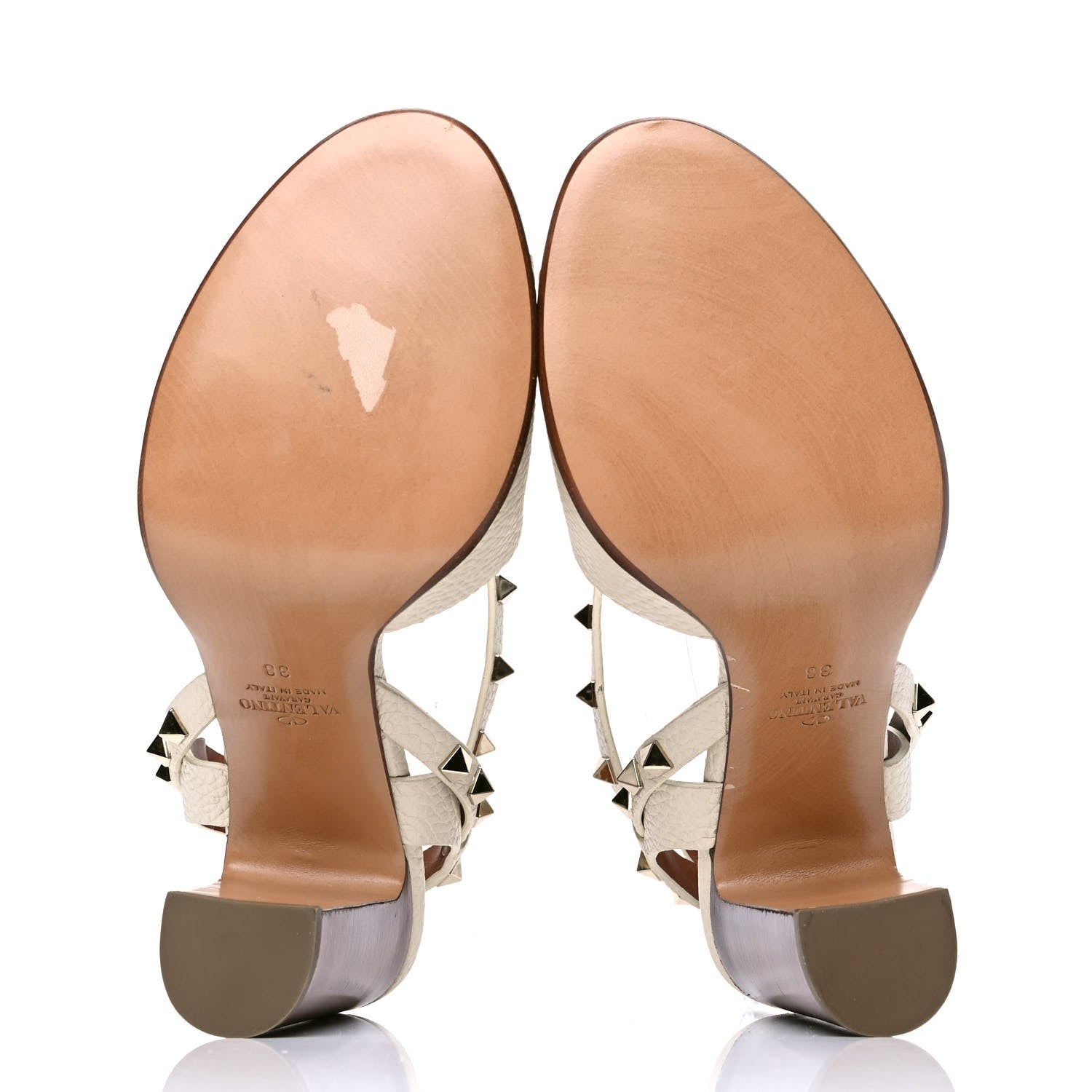 Valentino Garavani Pebbled Calfskin Rockstud Ankle Strap Sandals 38 Ivory 4 of 5