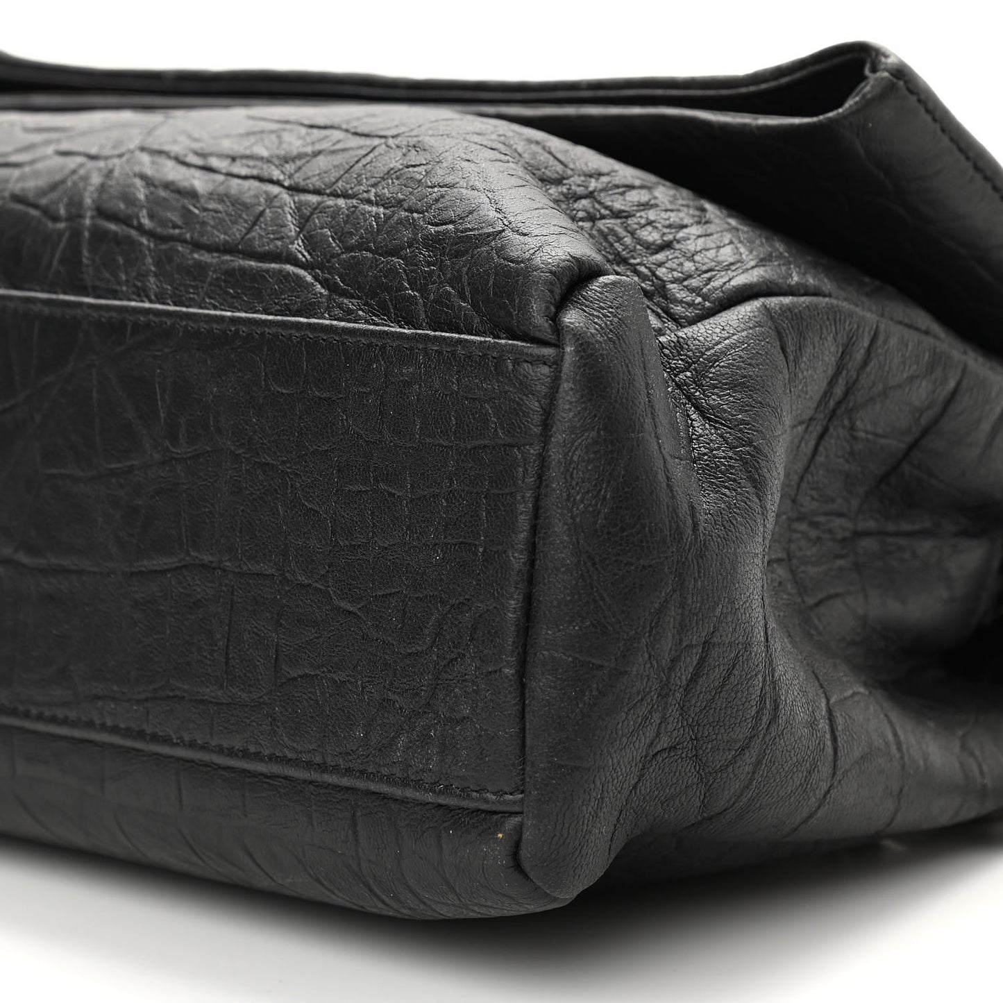 Calfskin Crocodile Embossed Medium West Hollywood Monogram Fold-Over Black