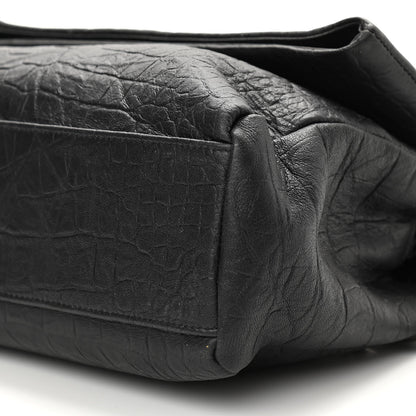 Saint Laurent Calfskin Crocodile Embossed Medium West Hollywood Monogram Fold-Over Black 13 of 14