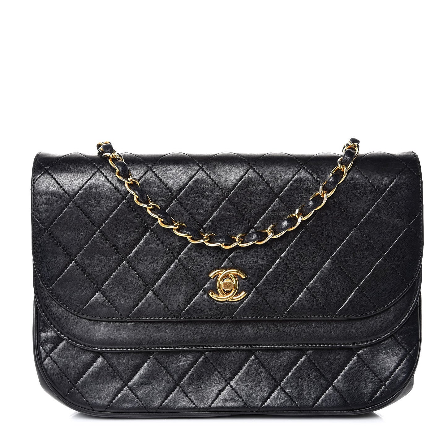Lambskin Quilted Small Double Flap Black