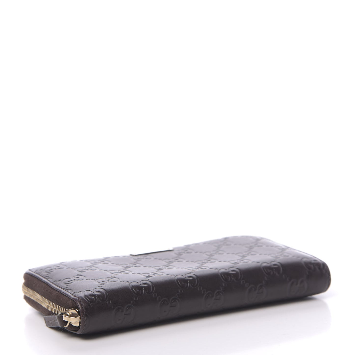 Guccissima Margaux Calfskin Metal Bar Zip Around Wallet Chocolate