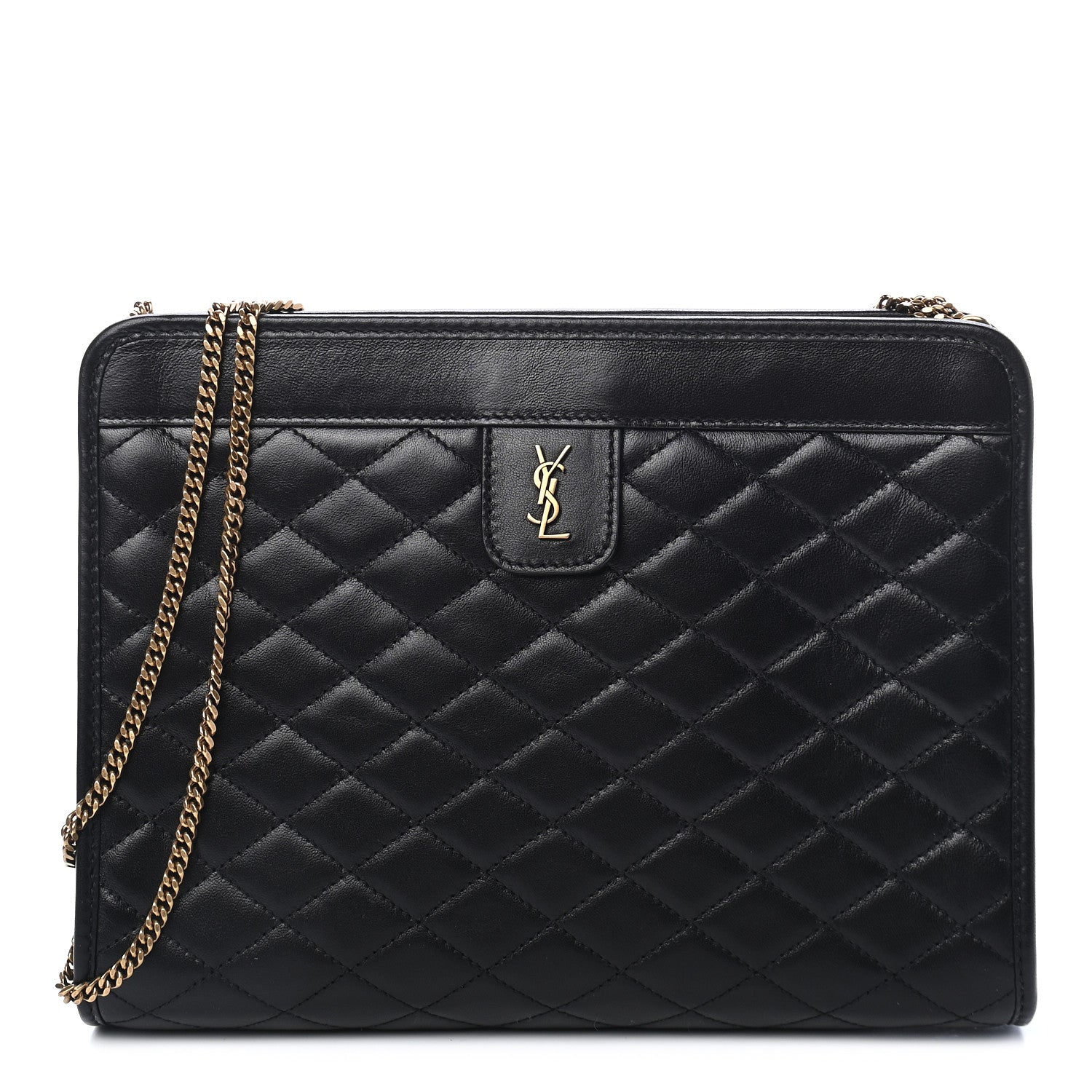 Saint Laurent Lambskin Quilted Monogram Baby Victoire Chain Clutch Bag Black 1 of 8