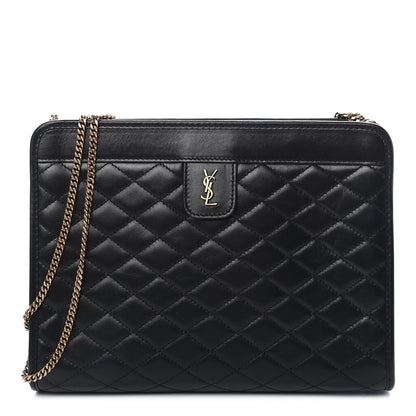 Saint Laurent Lambskin Quilted Monogram Baby Victoire Chain Clutch Bag Black 1 of 8