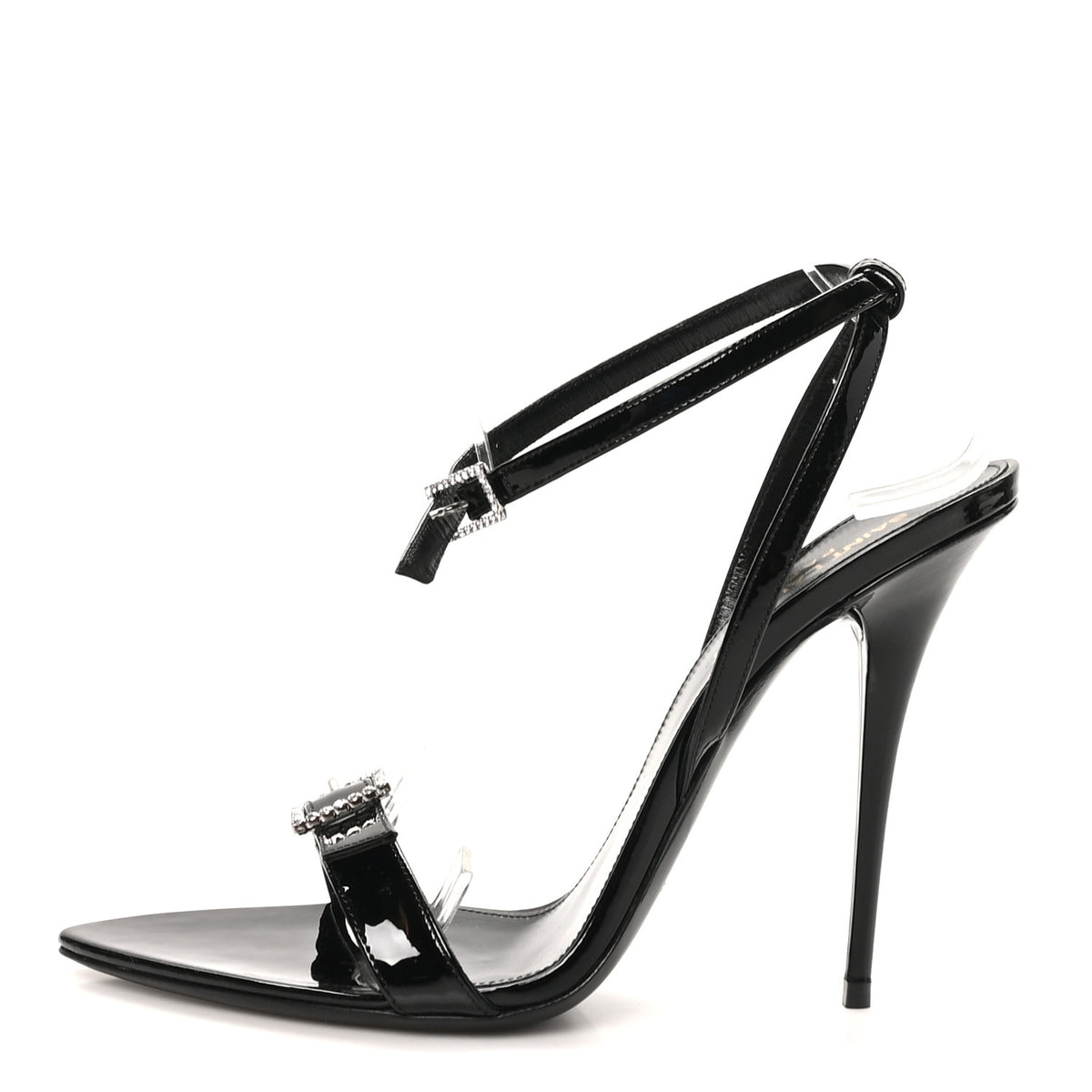 Saint Laurent Patent Calfskin Gippy 110 Crystal Sandals 38.5 Black 1 of 10
