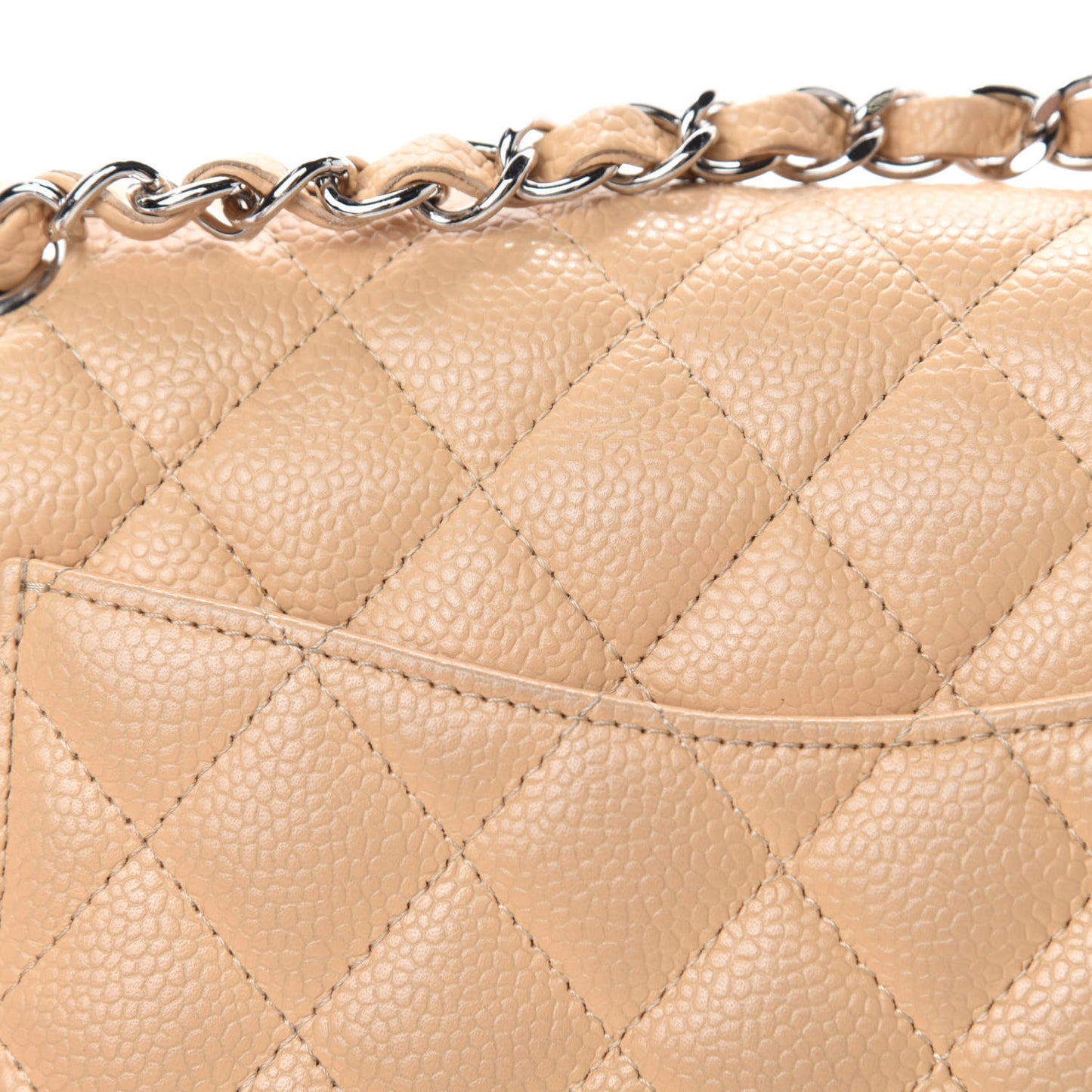 Caviar Quilted Medium Double Flap Beige Clair