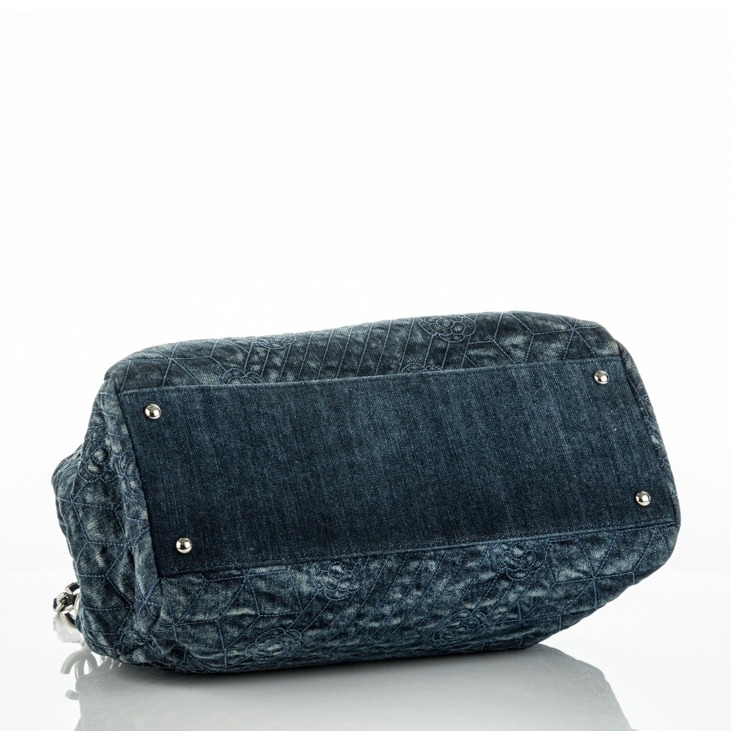 Chanel Denim Camellia Embroidered Large Just Mademoiselle Blue 4 of 7