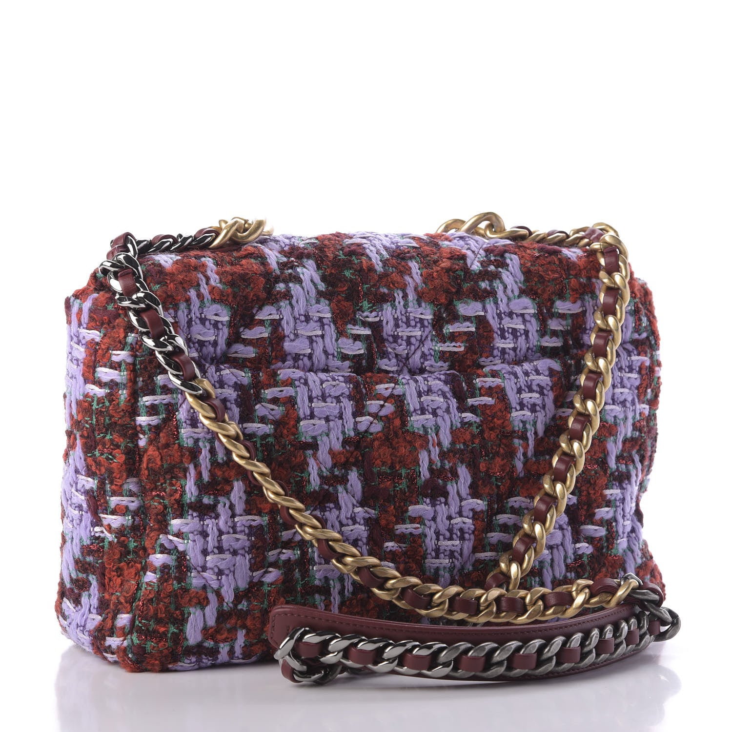 Chanel Tweed Quilted Large 19 Flap Red Purple Green 3 of 10