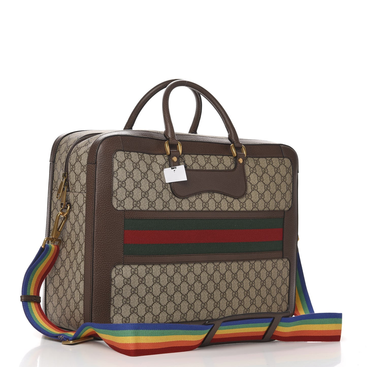 GG Supreme Monogram Rainbow Strap Briefcase Brown
