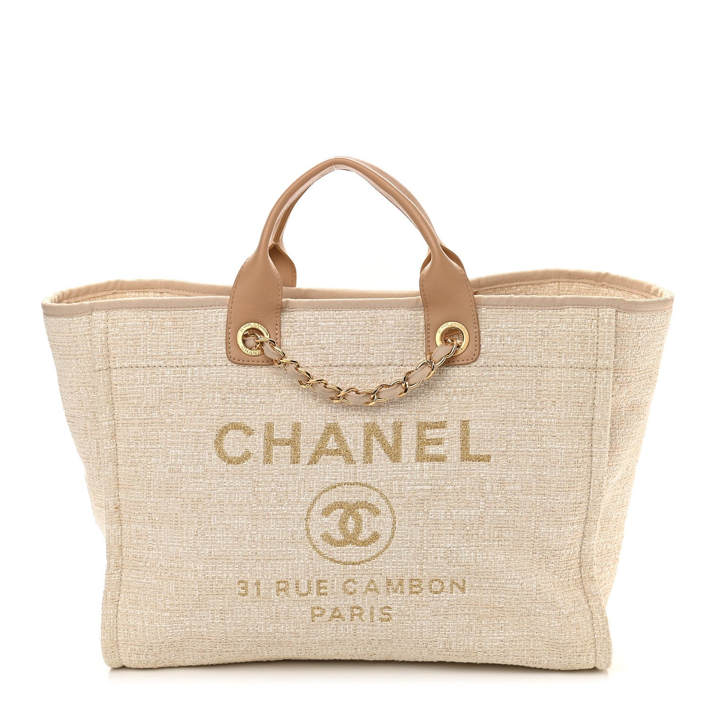 Mixed Fibers Calfskin Medium Deauville Tote Light Beige