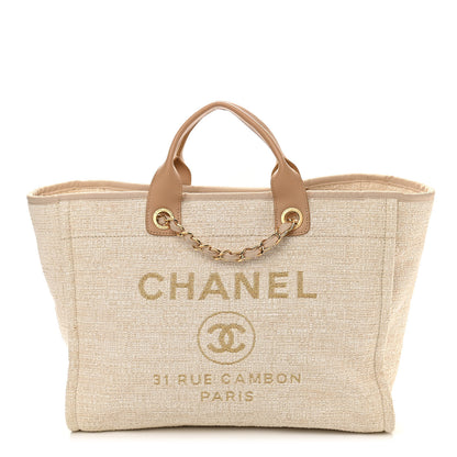 Chanel Mixed Fibers Calfskin Medium Deauville Tote Light Beige 1 of 9