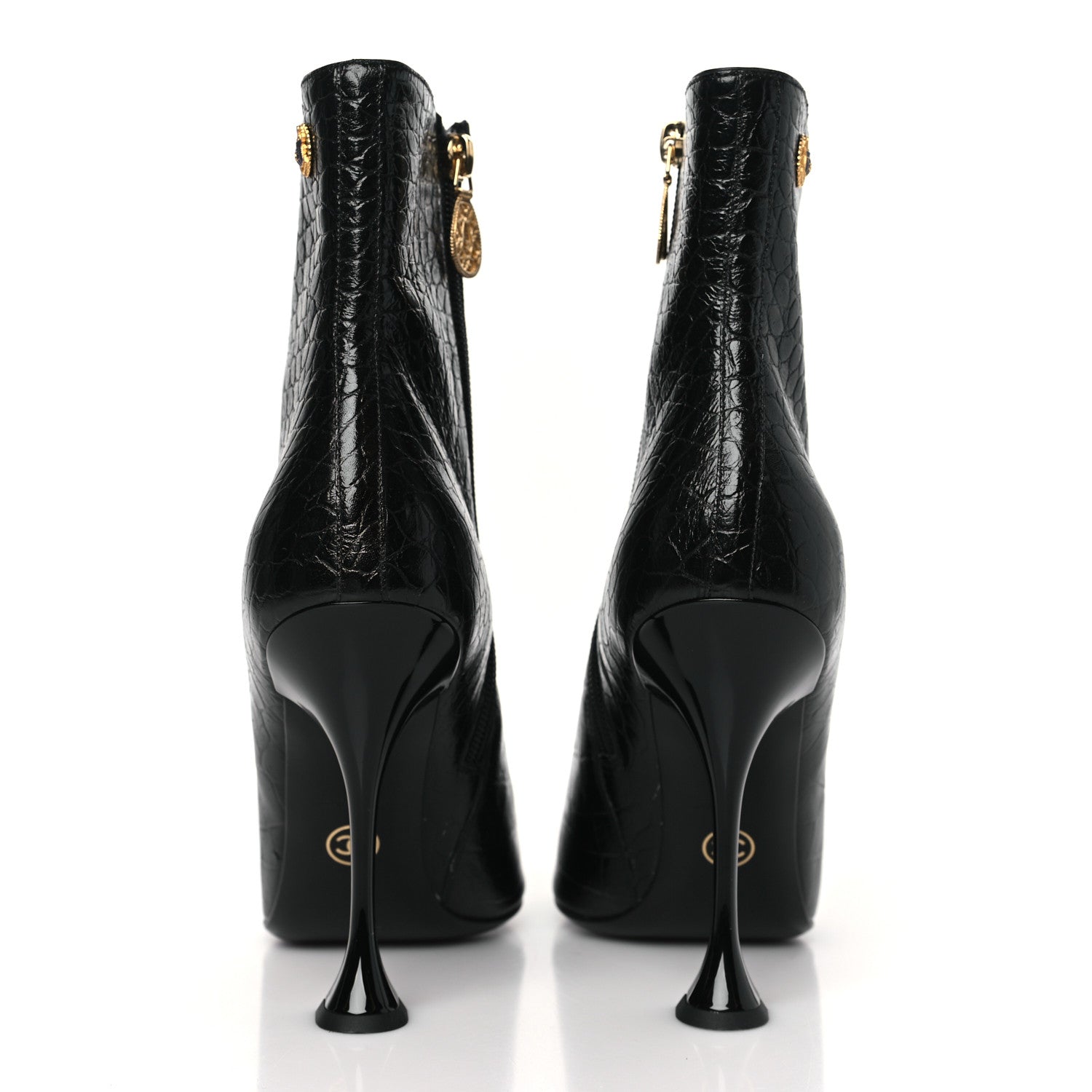 Chanel Calfskin Crocodile Embossed Cap Toe Ankle Boots 41 Black 5 of 8