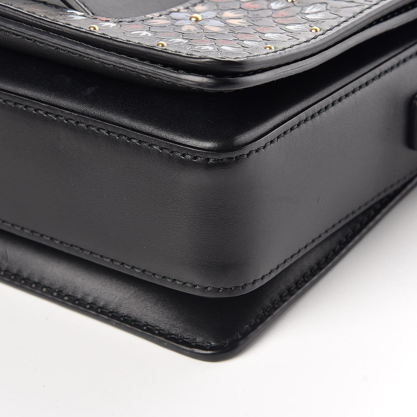 Calfskin Studded Floral Dio(r)evolution Flap Bag Black
