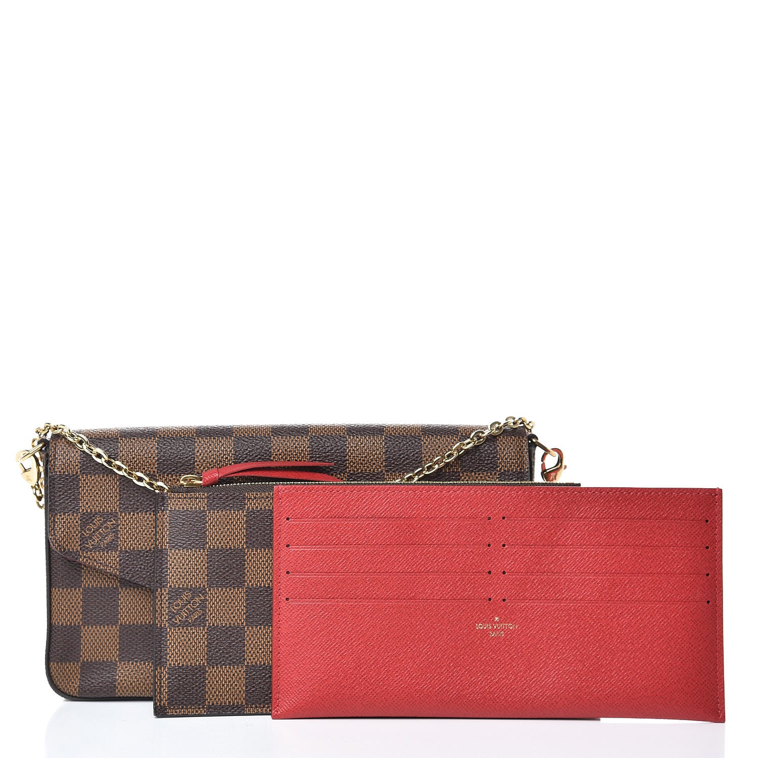 Louis Vuitton Damier Ebene Pochette Felicie Chain Wallet 3 of 14