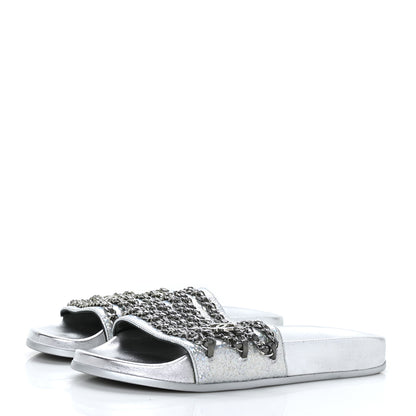 Chanel Metallic Lambskin Chain Flat Sandals 37 Silver 3 of 9