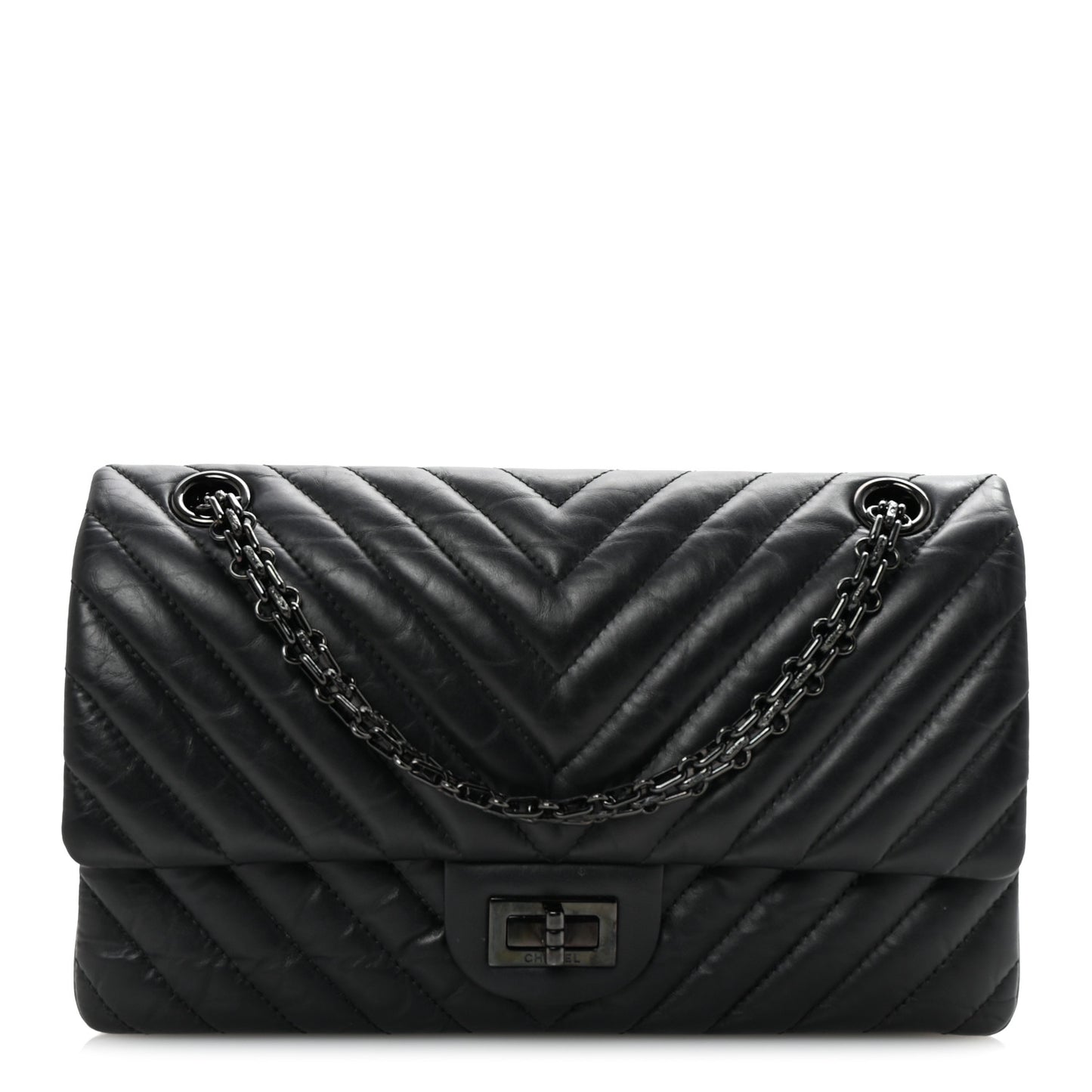 Aged Calfskin Chevron Quilted 2.55 Reissue 225 Flap So Black