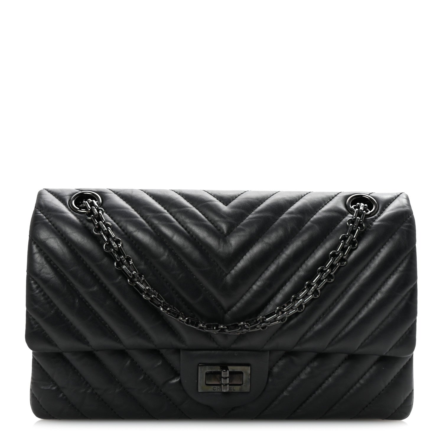 Chanel Aged Calfskin Chevron Quilted 2.55 Reissue 225 Flap So Black 1 of 10