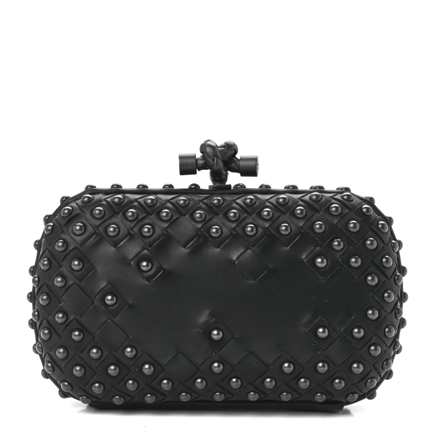 Waxy Nappa Intrecciato Knot Studded Clutch Black