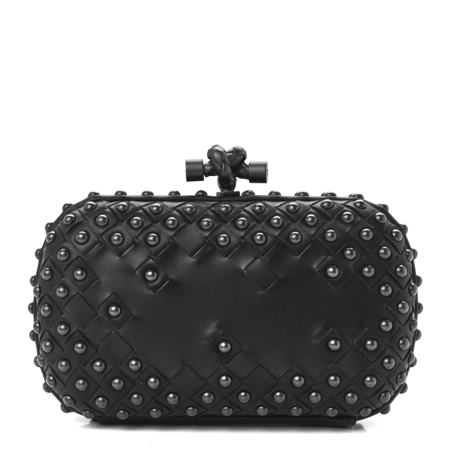 Bottega Veneta Waxy Nappa Intrecciato Knot Studded Clutch Black 1 of 10