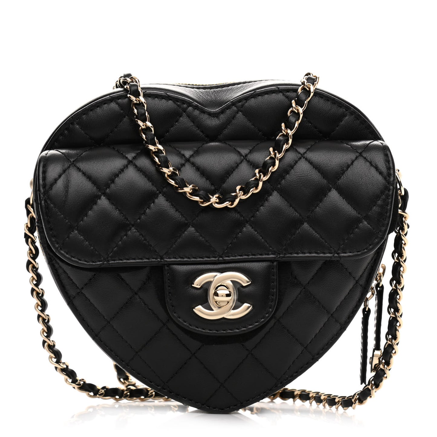 Lambskin Quilted CC In Love Heart Bag Black