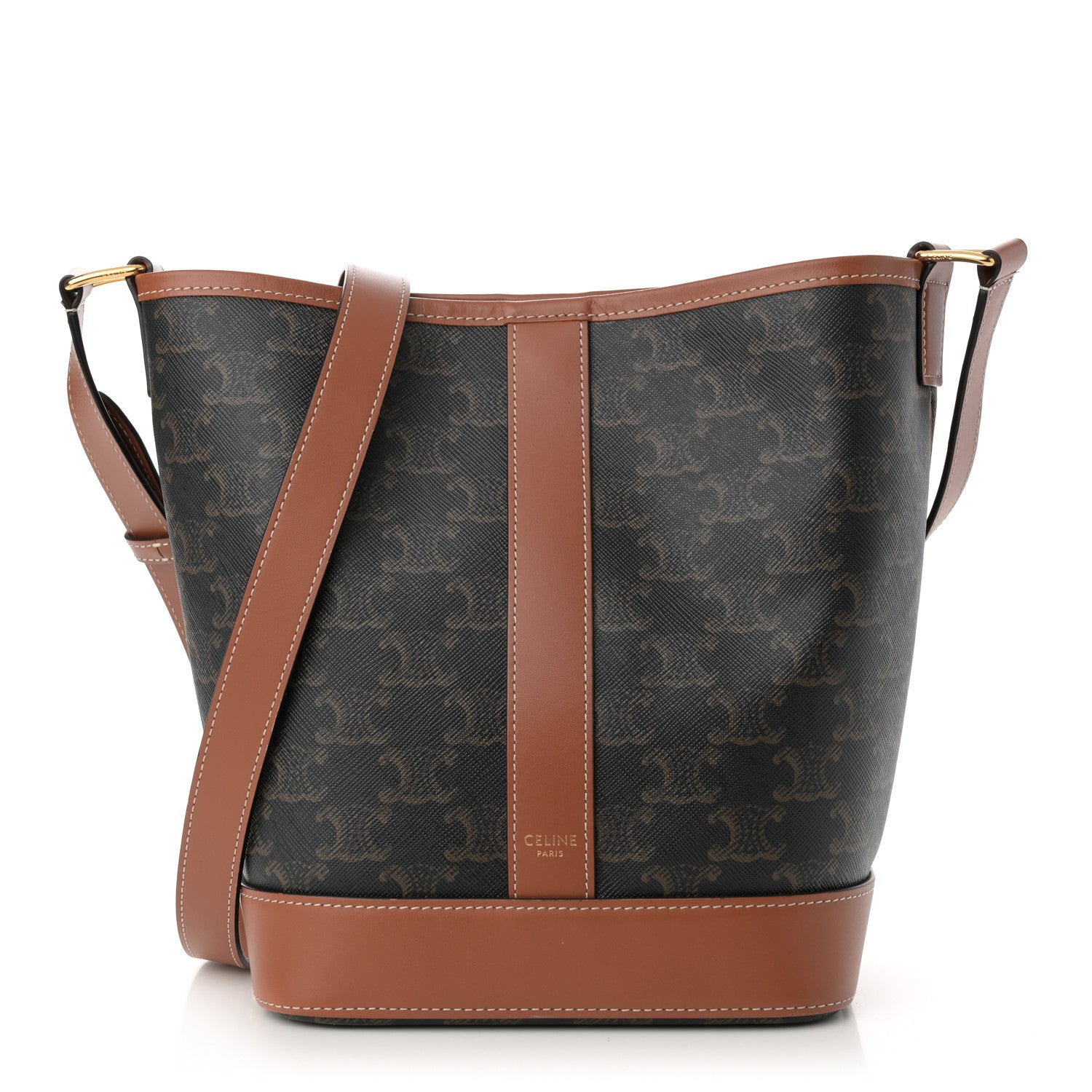 Celine Triomphe Canvas Calfskin Small Bucket Bag Tan 1 of 10