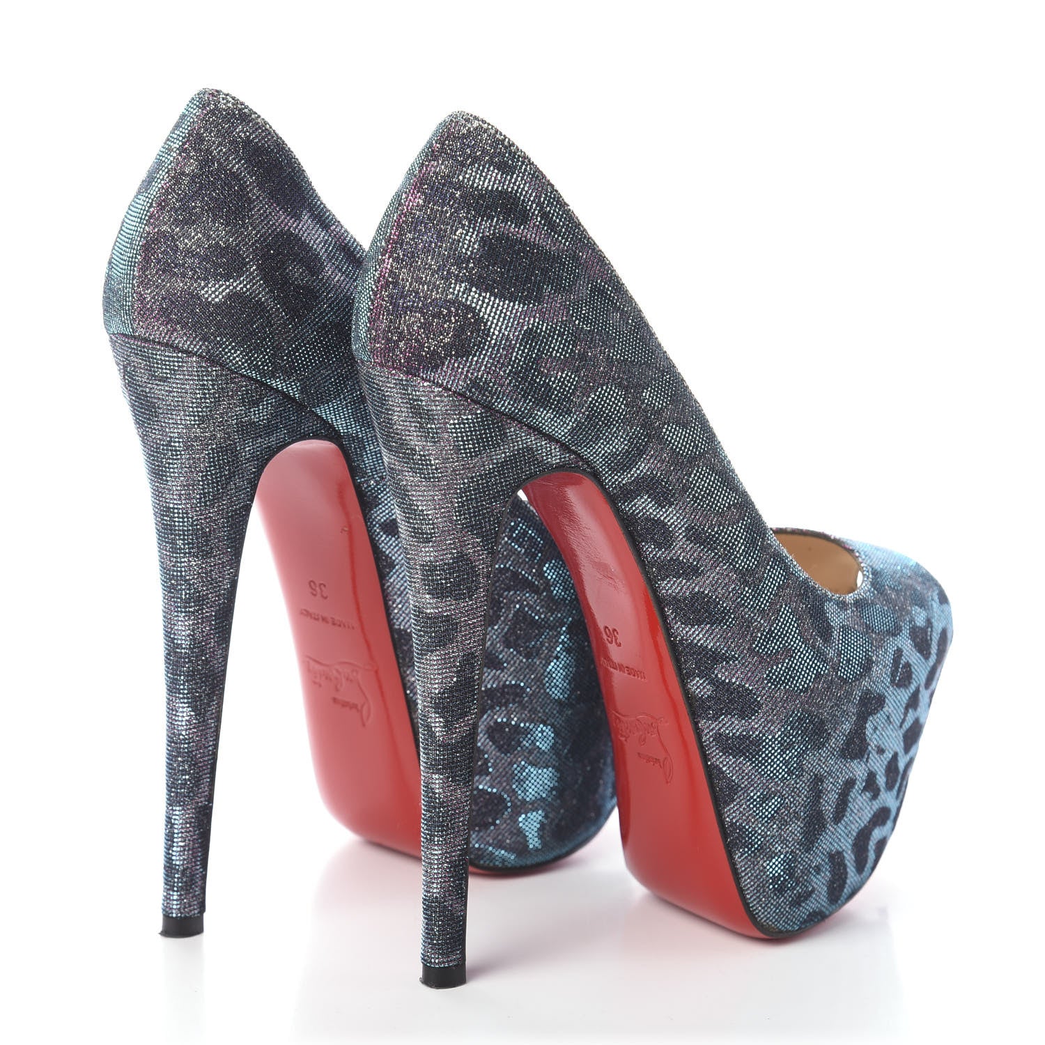 Christian Louboutin Lame Leopard Highness 160 Pumps 36 Turquoise Violet 4 of 7