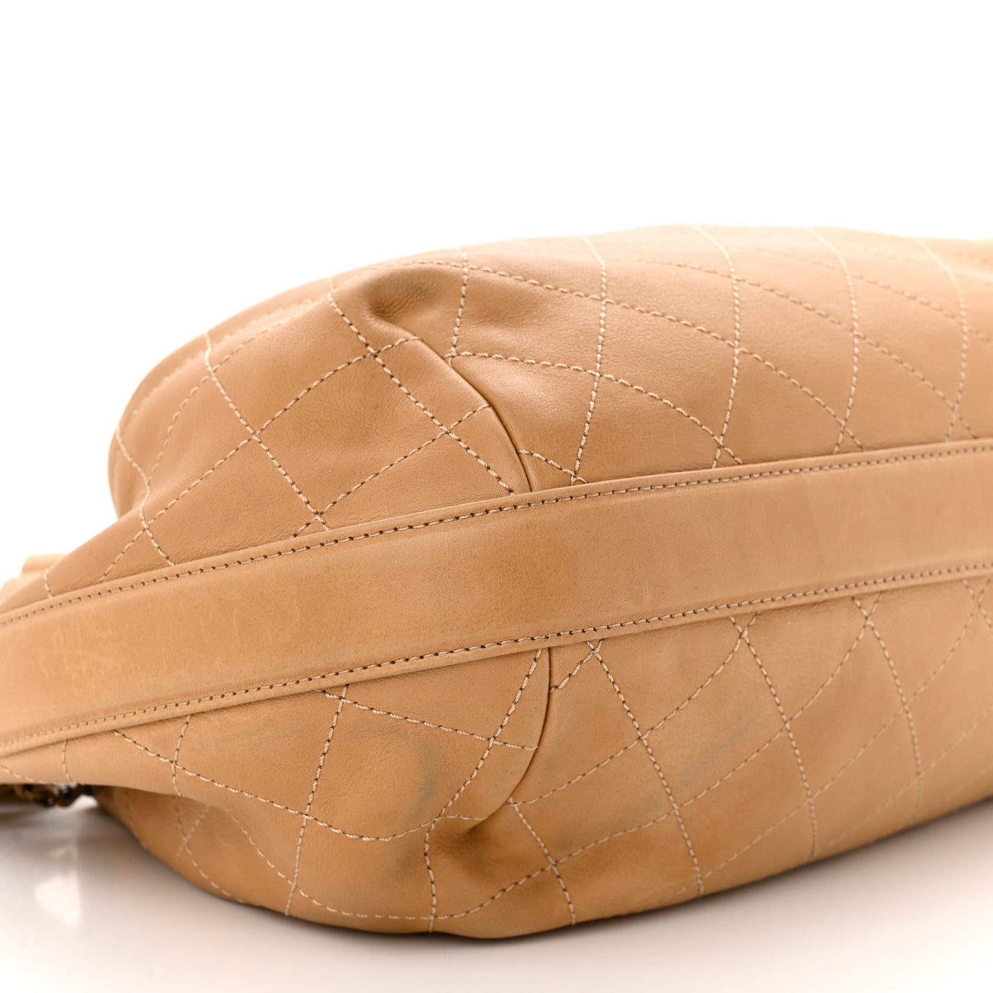 Calfskin Stitched Large Paris Rome Drawstring CC Bag Beige