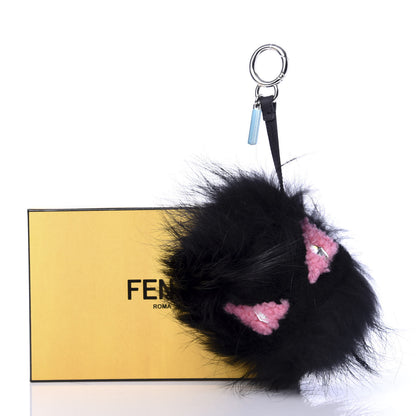 Fendi Fox Fur Shearling Crystal Pinky Punky Monster Bag Bug Charm Black Bubblegum 5 of 5