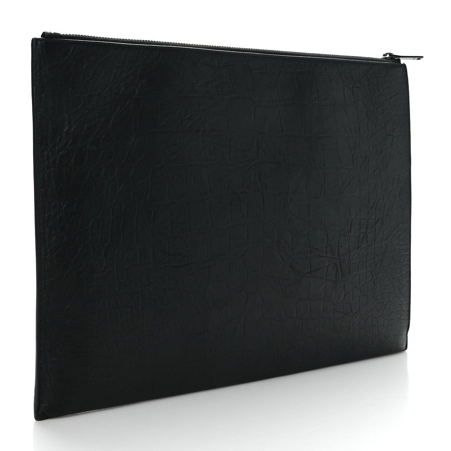Saint Laurent Calfskin Crocodile Embossed Monogram Zipped Pouch Black 3 of 7