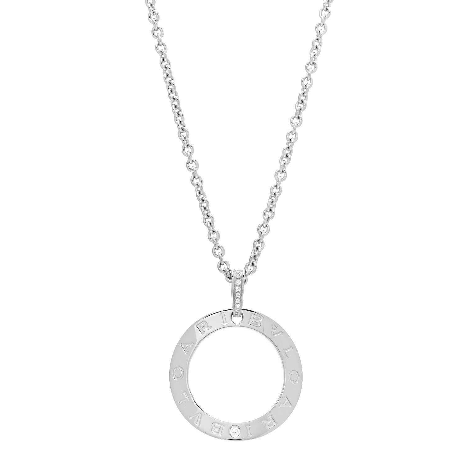 Bulgari 18K White Gold Diamond BVLGARI BVLGARI Circle Pendant Necklace 1 of 4