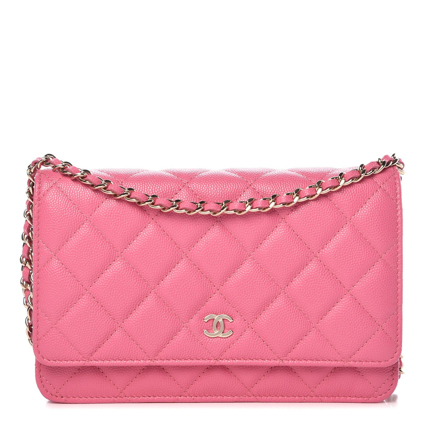 Caviar Quilted Wallet on Chain WOC Pink